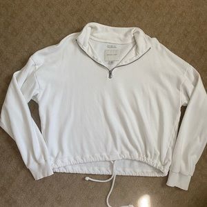 American Eagle AMM-MAZINGLY soft white half zip sweater